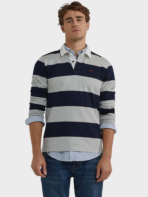 McGregor rugbyshirt streep donkerblauw grijs | Regular-fit