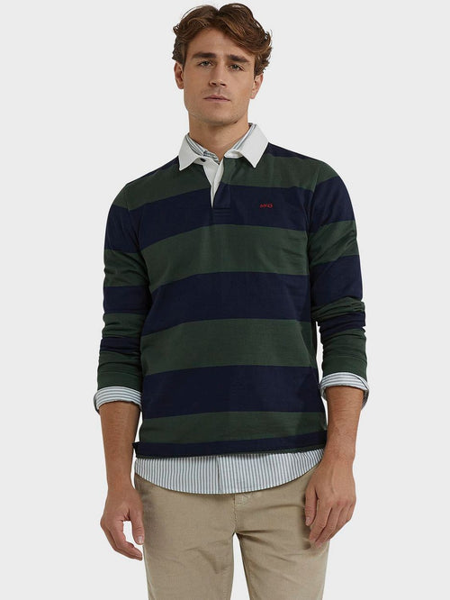 McGregor rugbyshirt streep donkerblauw olive | Regular-fit