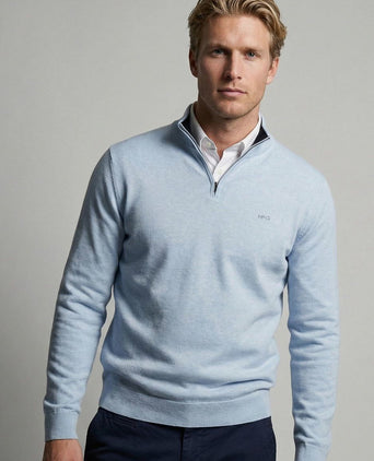 Half-zip trui cotton cashmere powder blauw
