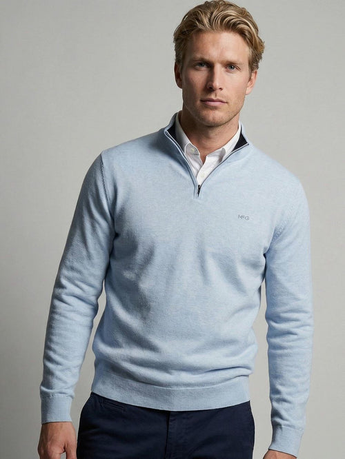 Half-zip trui cotton cashmere powder blauw