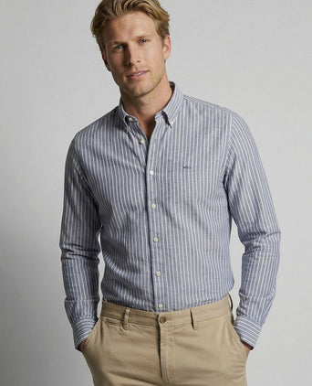 Overhemd cotton linen strepen indigo