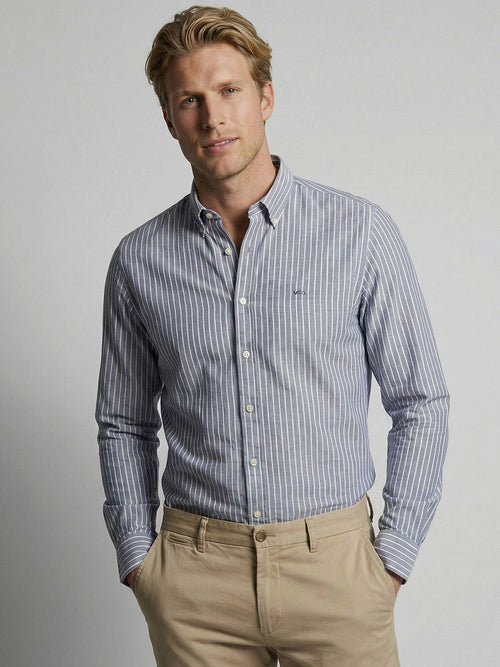 Overhemd cotton linen strepen indigo