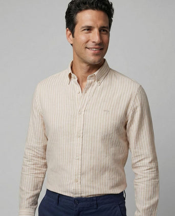 Overhemd cotton linen strepen ecru