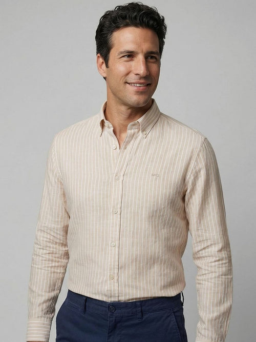 Overhemd cotton linen strepen ecru