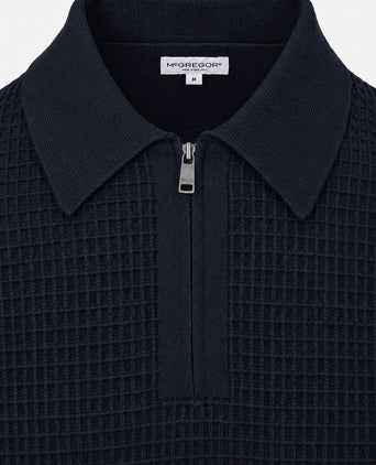halve rits poloshirt knitted structure donkerblauw