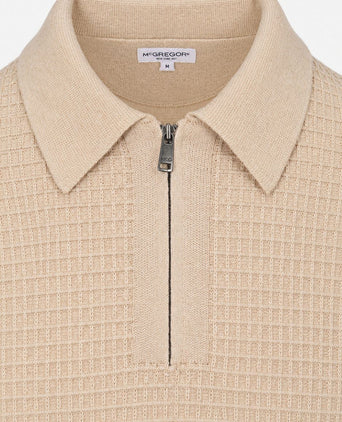 halve rits poloshirt knitted structure sand