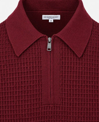 halve rits poloshirt knitted structure burgundy