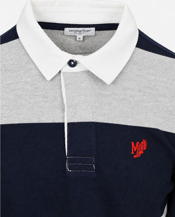 Rugbyshirt streep donkerblauw grijs