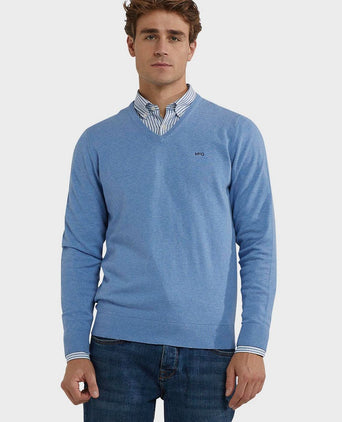 Trui merino blend v-hals ice blauw