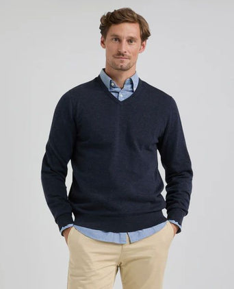 Trui merino blend v-hals donkerblauw