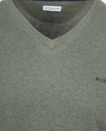Trui merino blend v-hals sage groen