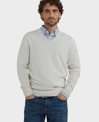 McGregor trui merino blend v-hals off white | Regular-fit