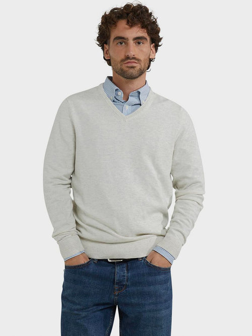 McGregor trui merino blend v-hals off white | Regular-fit