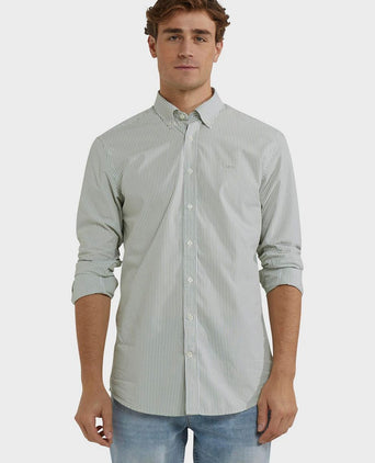 McGregor overhemd poplin streep groen | Regular-fit