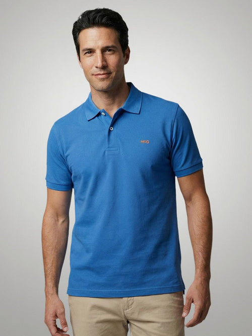 Piqué polo kobalt blauw