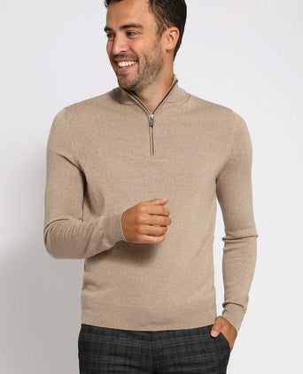 Suitable merino halve rits trui beige | Slim-fit