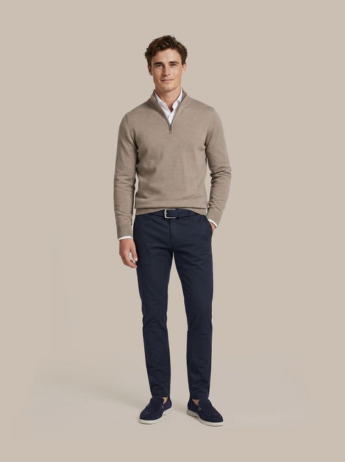 Merino halve rits trui beige