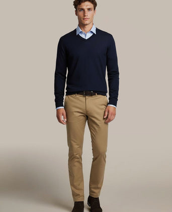 Merino pullover v-hals donkerblauw