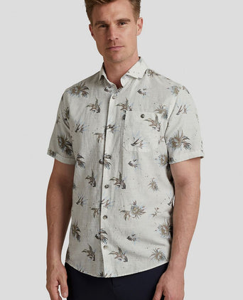Short sleeves overhemd bloemen ecru