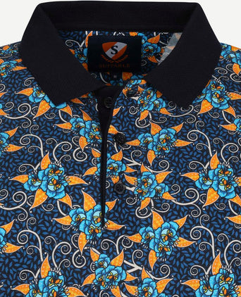 Polo bloemen donkerblauw