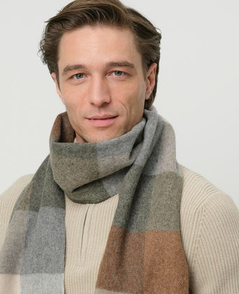 Profuomo sjaal wol ruiten bruin grijs beige