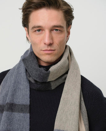 Profuomo sjaal wol colourblock blauw grijs beige