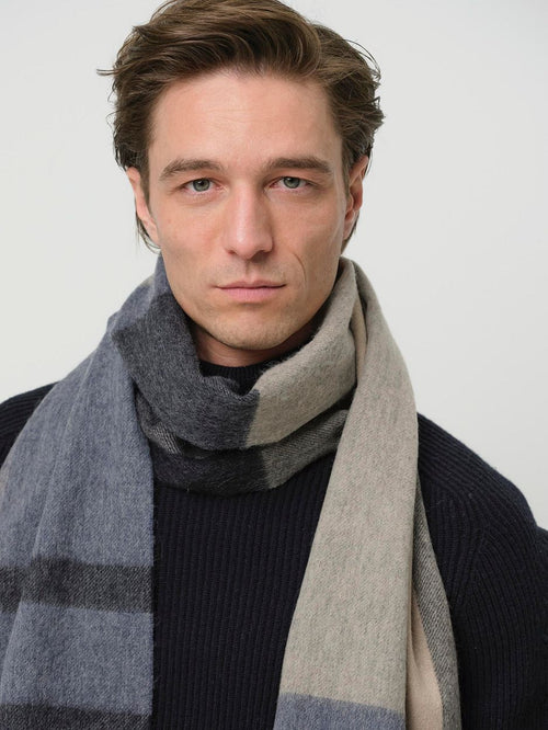 Profuomo sjaal wol colourblock blauw grijs beige