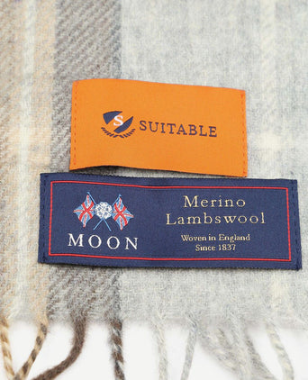 Suitable sjaal ruit merino wol beige grijs