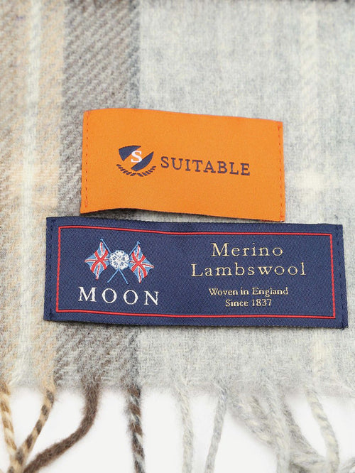 Suitable sjaal ruit merino wol beige grijs