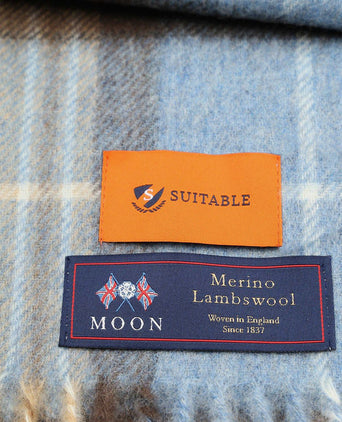 Sjaal ruit merino wol beige blauw