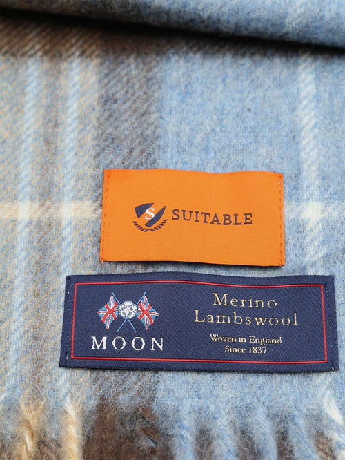 Sjaal ruit merino wol beige blauw