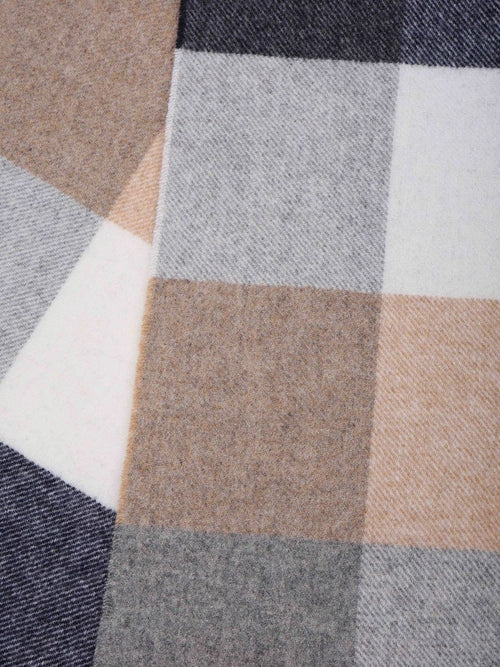 Sjaal lamswol ruiten blauw grijs beige