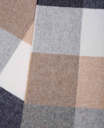 Sjaal lamswol ruiten blauw grijs beige