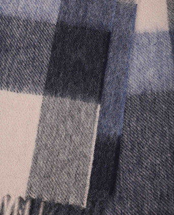 Sjaal lamswol ruiten blauw beige