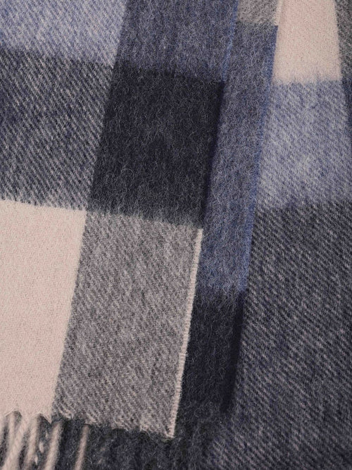Sjaal lamswol ruiten blauw beige