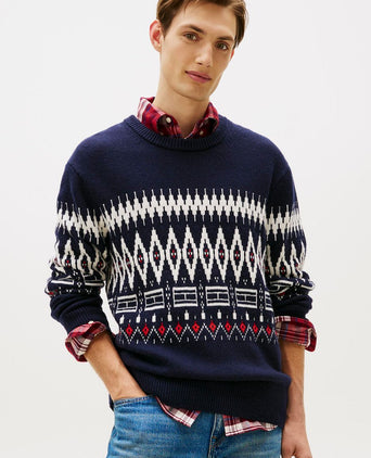 Fairisle trui print donkerblauw