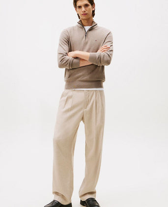 Tommy Hilfiger halve rits trui camel | Regular-fit