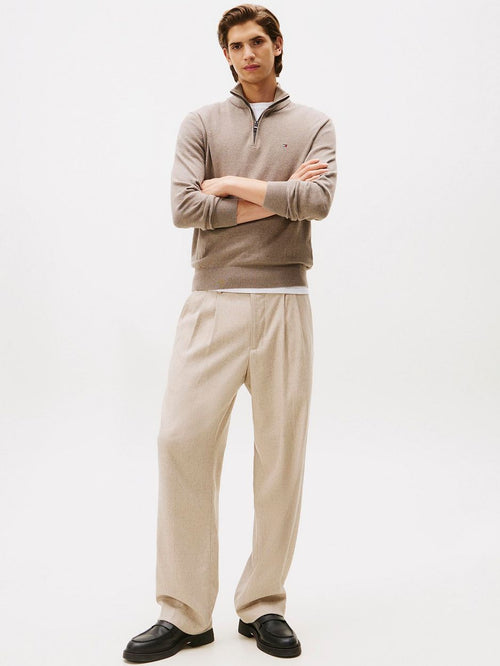 Tommy Hilfiger halve rits trui camel | Regular-fit