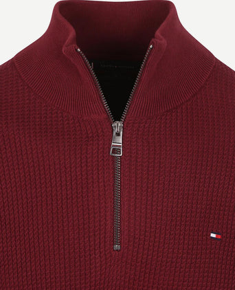 halve rits kabel pullover bordeaux
