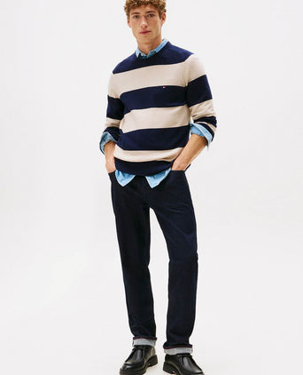 Tommy Hilfiger trui lamswol streep donkerblauw | Regular-fit