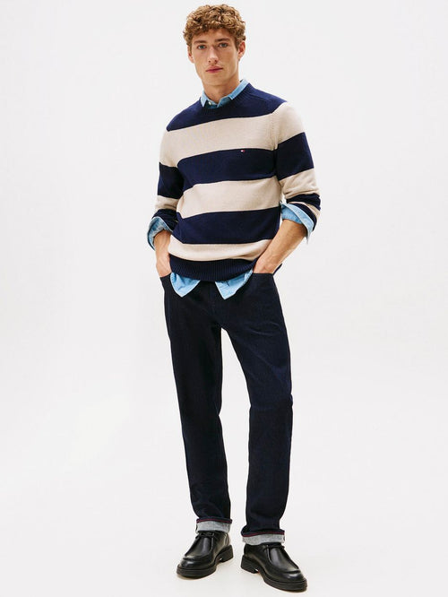 Tommy Hilfiger trui lamswol streep donkerblauw | Regular-fit