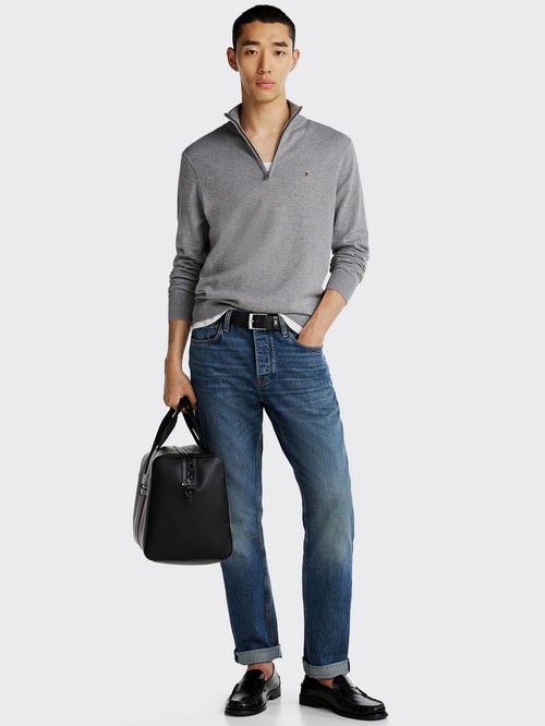 Tommy Hilfiger halve rits trui essential grijs | Regular-fit