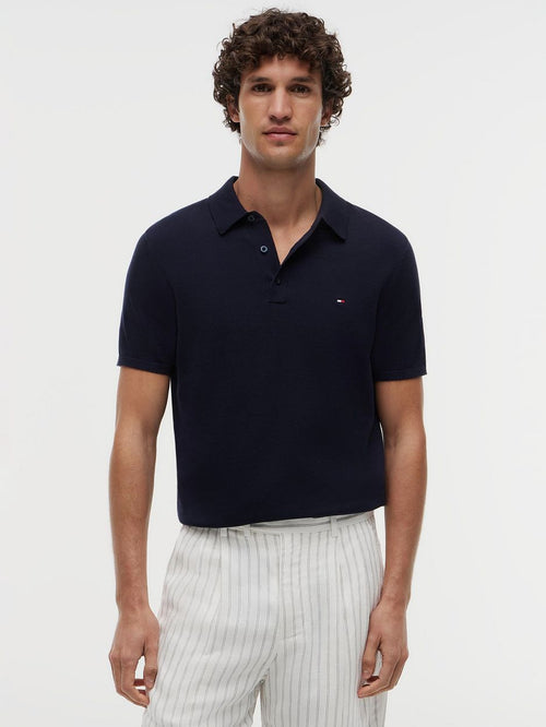 Knitted polo donkerblauw