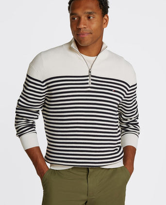 Racking half-zip structure streep wit donkerblauw