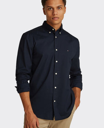 Poplin overhemd flex donkerblauw