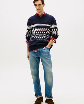 Fairisle trui print donkerblauw