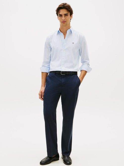 Poplin overhemd streep lichtblauw