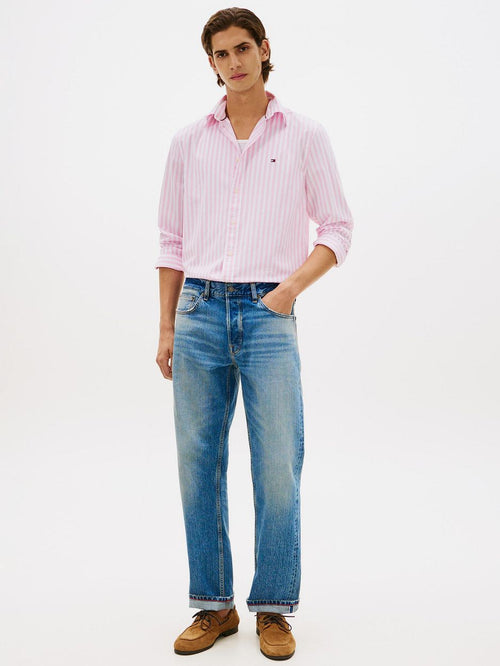 Poplin overhemd streep roze