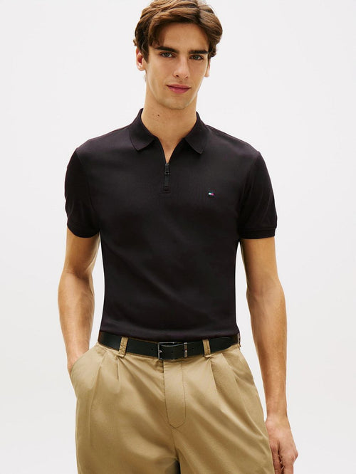 Half-zip polo interlock donkerblauw