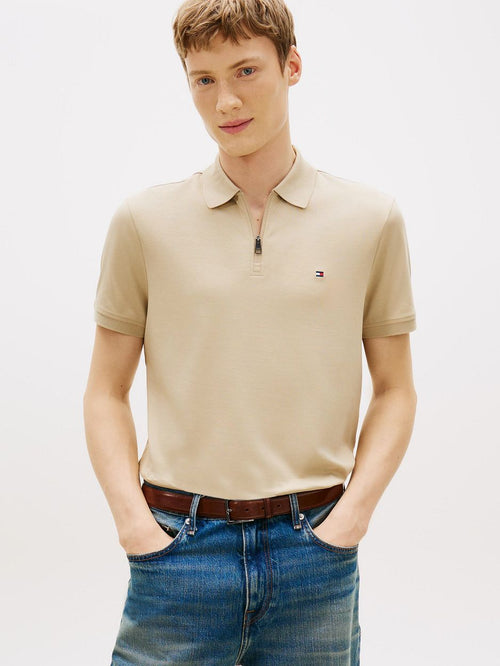 Half-zip polo interlock beige